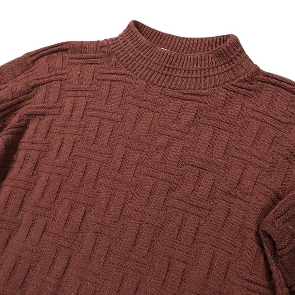 Basic Editions Sweater Mens Large Brown Excellent Vintage‎ Basketweave Mock Neck